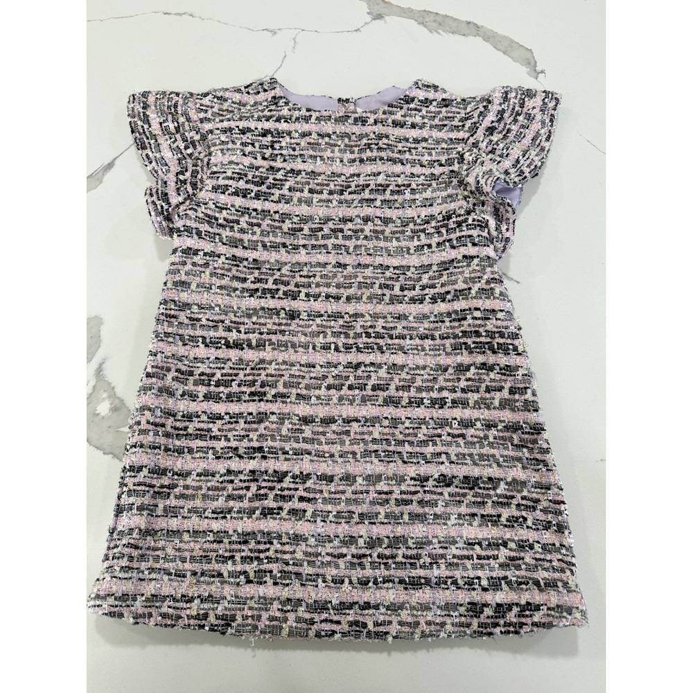 Janie and Jack‎ Girls Pink Black Tweed Flutter Sleeve Dress Size 5